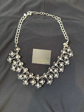 NWOT Joan Rivers Silver-Tone Flower Cluster Necklace with Crystal Centers